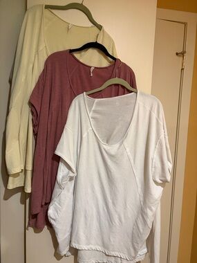 FP Movement by Free People Scoop Neck Short Sleeve Tops - White, Mauve, yellow